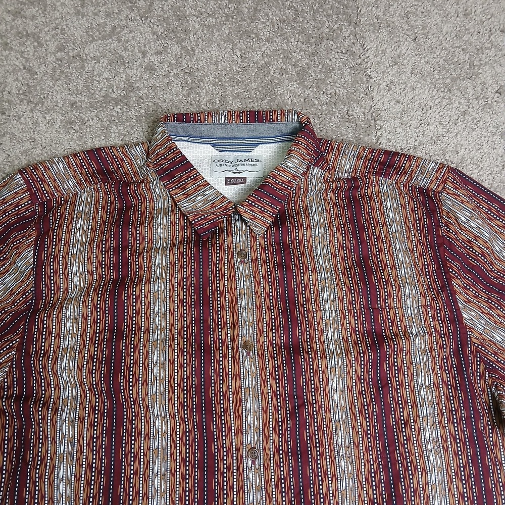 Cody James Mens 2XL Short Sleeve Western Button Down Shirt Striped Modern Fit - Picture 4 of 9